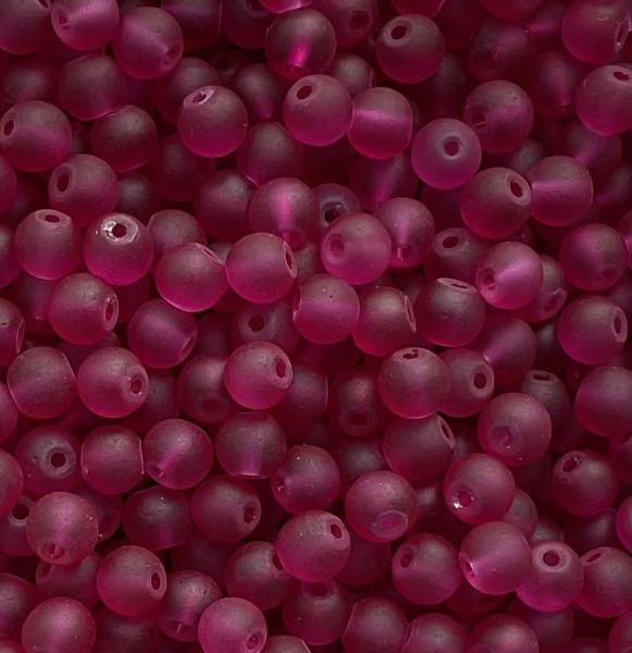 GL6864 4mm Frosted Fuchsia Round Beads