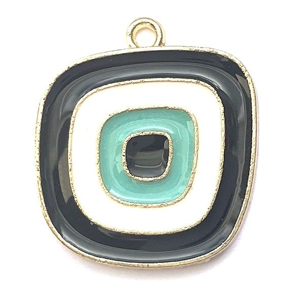MB305 22mm Black and Turquoise Deco Enamel Pendant