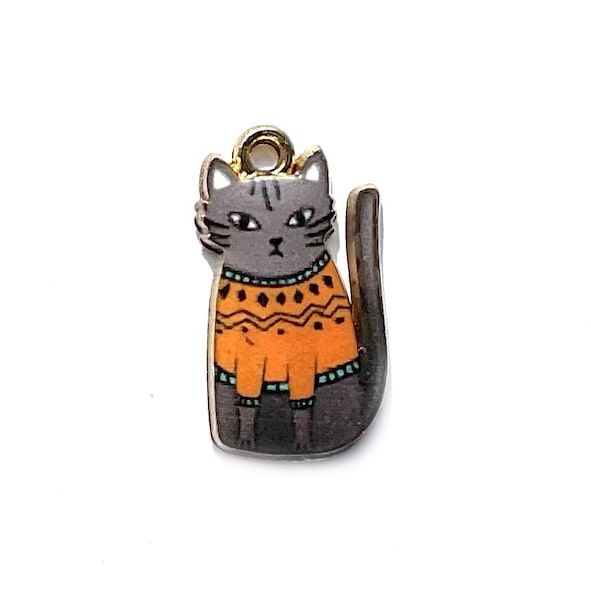 MB718 20x11mm Gray Cat with Orange Jumper