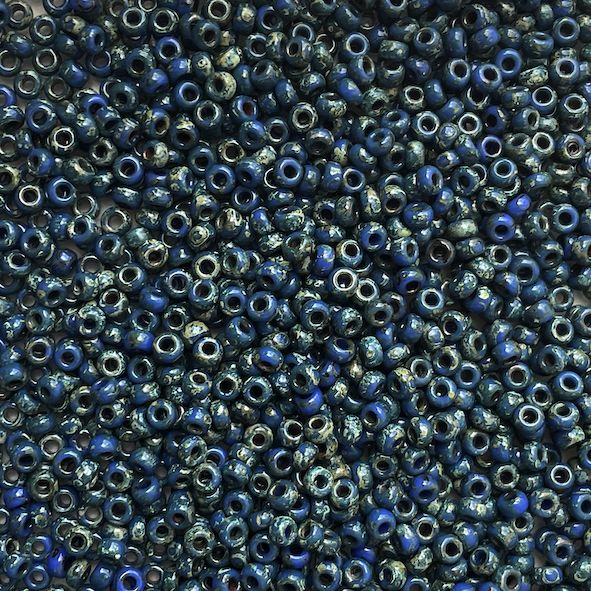 RC11-4516 Op Teal Picasso Size 11 Seed Beads