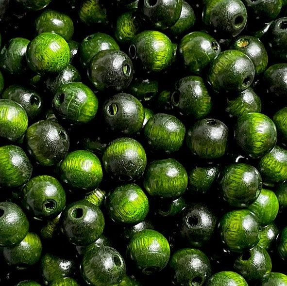WD1004 10mm Forest Green Wooden Beads