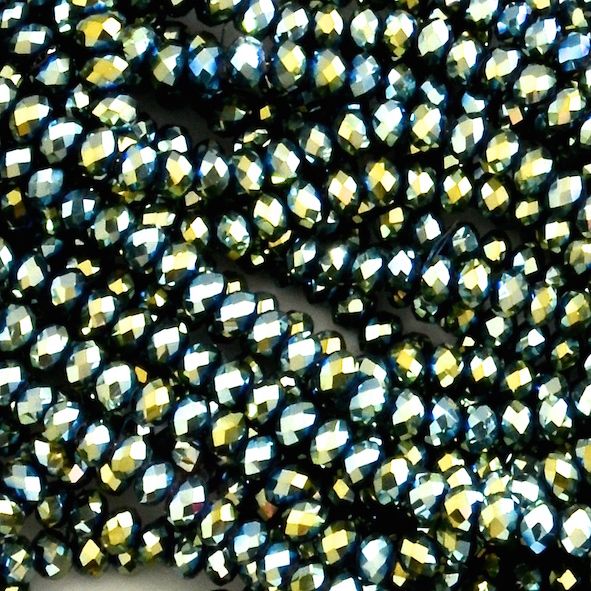 CC1268 4x6mm Faceted Green Scarab Rondelle