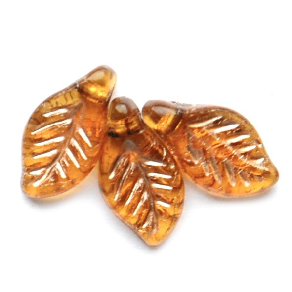 GL1710 12x6mm Amber Cross-hole Leaf Bead