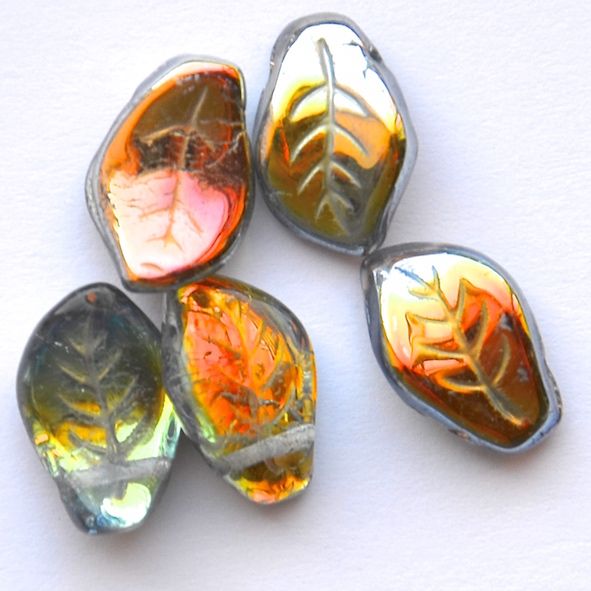 GL4046 14x9mm Golden Iridescent Leaf Bead