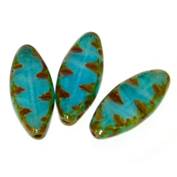 GL6412 17x8mm Teal/Gold Leaf Bead