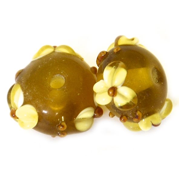 GL6607 Amber Bead with Raised Flowers