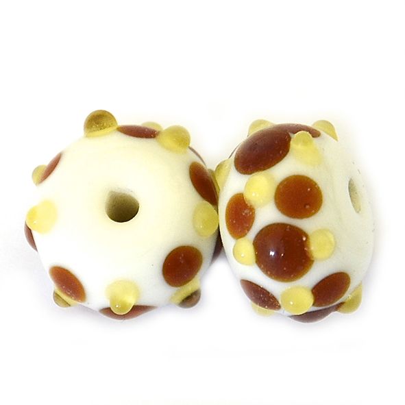 GL6611 White Bead with Yellow and Toffee Dots
