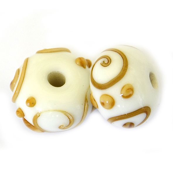 GL6612 White Bead with Ochre Squiggles and Dots