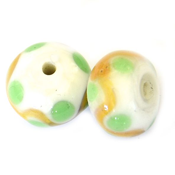 GL6628 White Bead with Mint Dots and Toffee Swirl