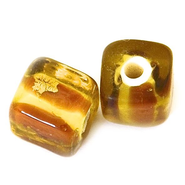 GL6631 Amber Stripe Cube Bead