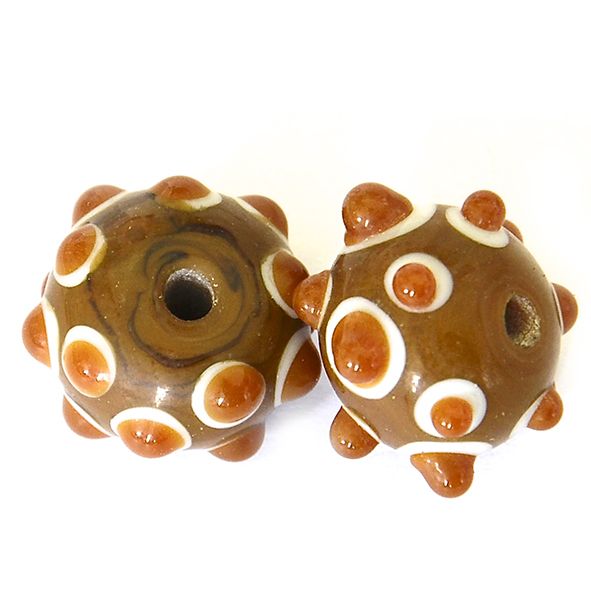 GL6651 Caramel/Toffee Spiky Dot Rondelle Bead