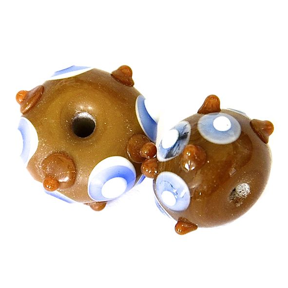 GL6655 Soft Blue/White/Toffee Rondelle Bead