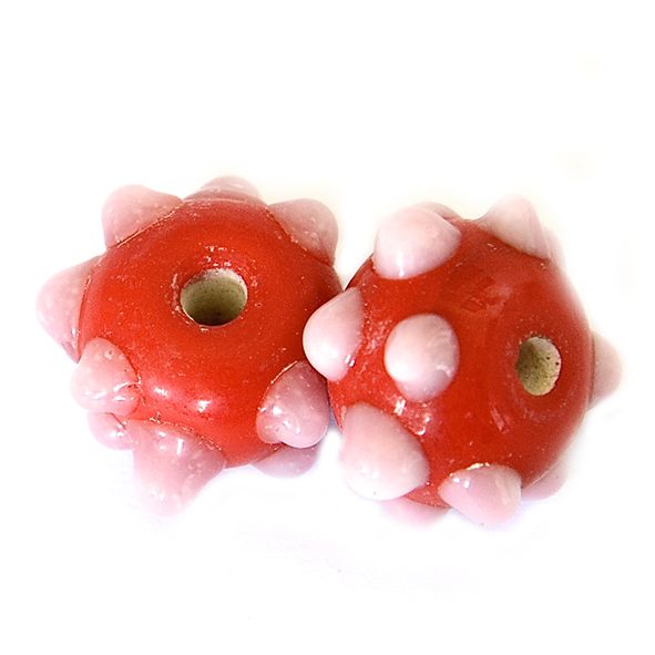 GL6667 Pink Dots on Red Rondelle Bead