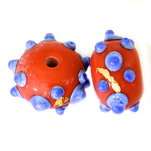 GL6675 Bright Blue Dots on Orange Red Bead