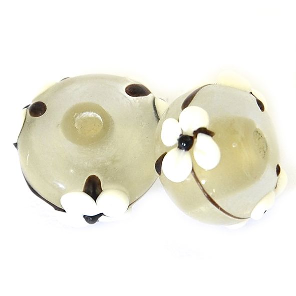 GL6689 White Flower and Black Dash on Frost Bead