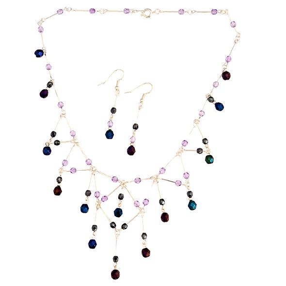 Lydia Necklace and Earrings in Tanzanite Gunmetal  Scarab Blue