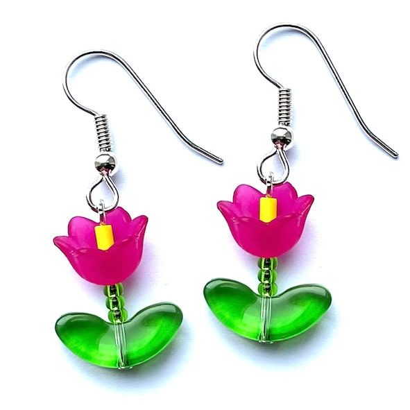 Simple Tulip Earrings - Pink