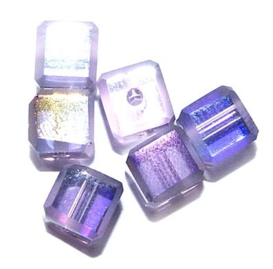 GL3301 Purple Frost with Green AB 6mm Cut Edge Cube