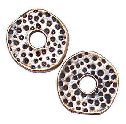MB848 12mm Antique Copper Dotty Irregular Flat Metal Donut
