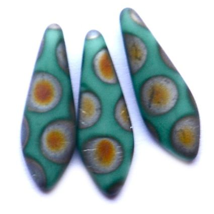 GL4009 15x5mm Matt Teal Spotty Dagger Bead