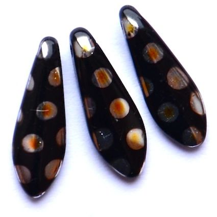 GL4010 15x5mm Black Spotty Dagger Bead