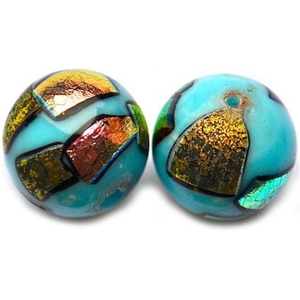 GL5093 20mm Turquoise Blue Round with metallic gold decoration