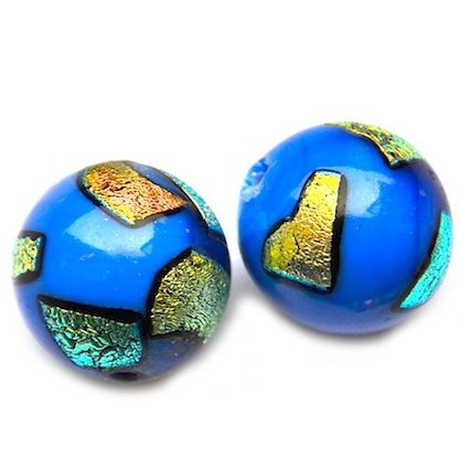 GL5094 20mm Sapphire Blue Round with metallic gold decoration