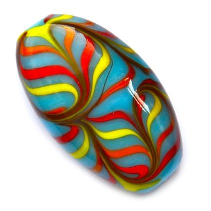 GL5113 28x16mm Multi Stripe on Turquoise Flat Oval