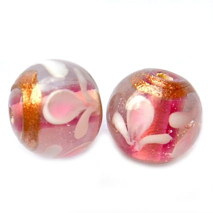 GL5207 12mm Petit Fleur Pink Goldstone Round