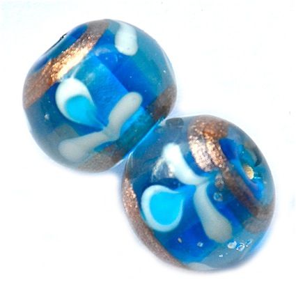 GL5208 12mm Petit Fleur Turquoise Goldstone Round