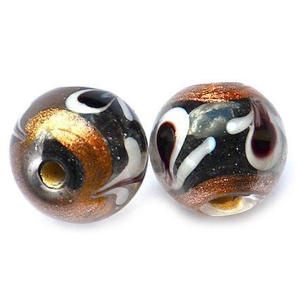 GL5209 12mm Petit Fleur Black Goldstone Round