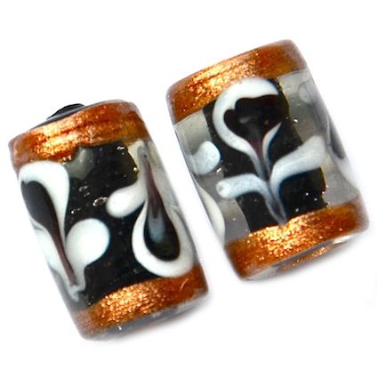 GL5214 15x10mm Petit Fleur Black Goldstone Tube