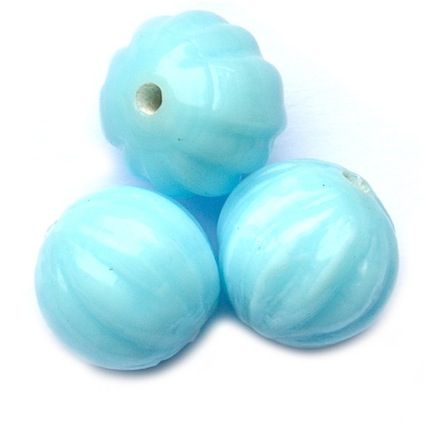 GL5250 12mm Opaque Aqua Ribbed Round