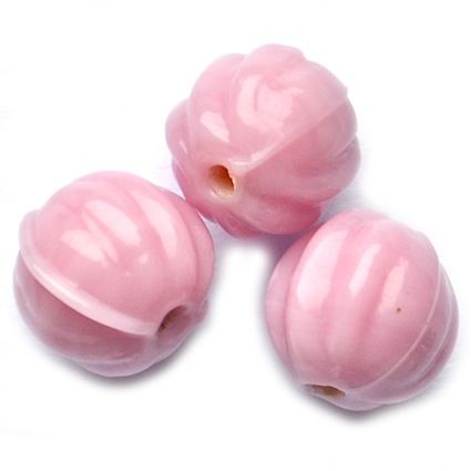 GL5252 12mm Opaque Pink Ribbed Round