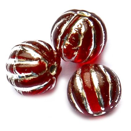 GL5255 12mm Silver Ribbed Ruby Round