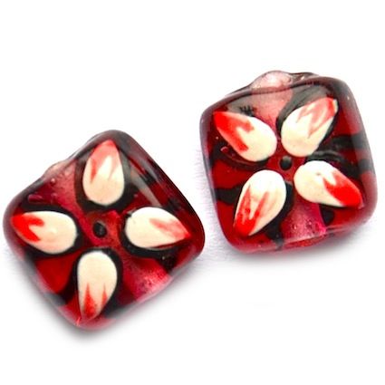 GL5422 10mm Flower Painted Deep Pink Square