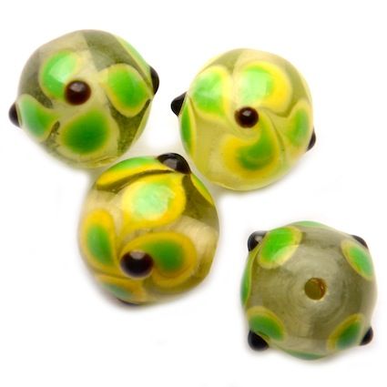 GL2065 12mm Green Flower Pattern Round