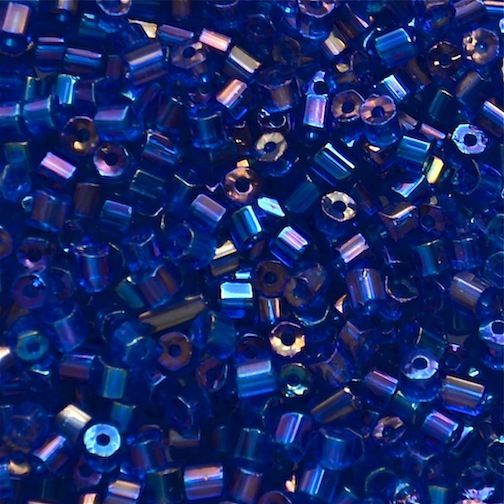 HEX436 Trans Blue AB Size 9 Hex Beads