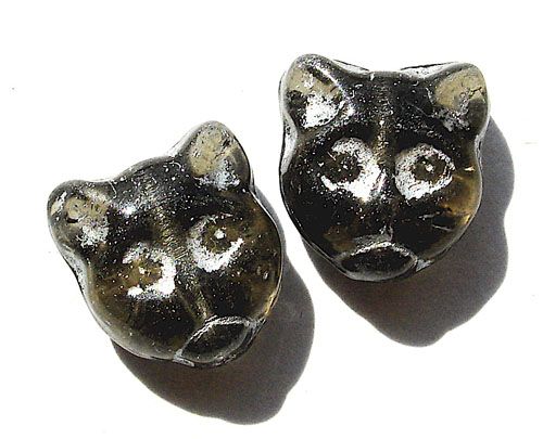 GL1322 12x10mm Smoke Grey and Silver Face Bead