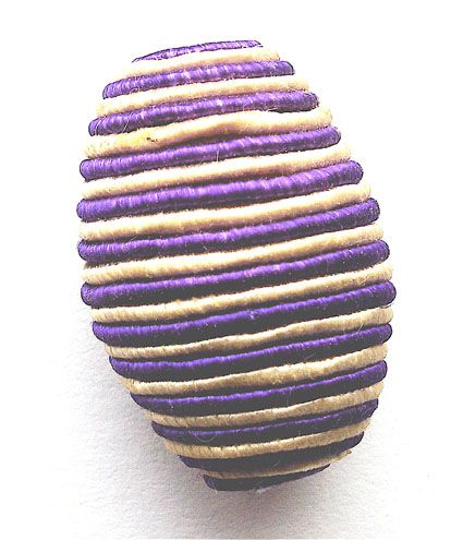 WD202 Large wooden oval bead with purple & cream braid decor