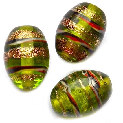 GL1631 Olive Oval w Goldstone Bands & Ribbon Bands