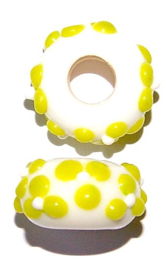 GL3222 White and Green large hole bead