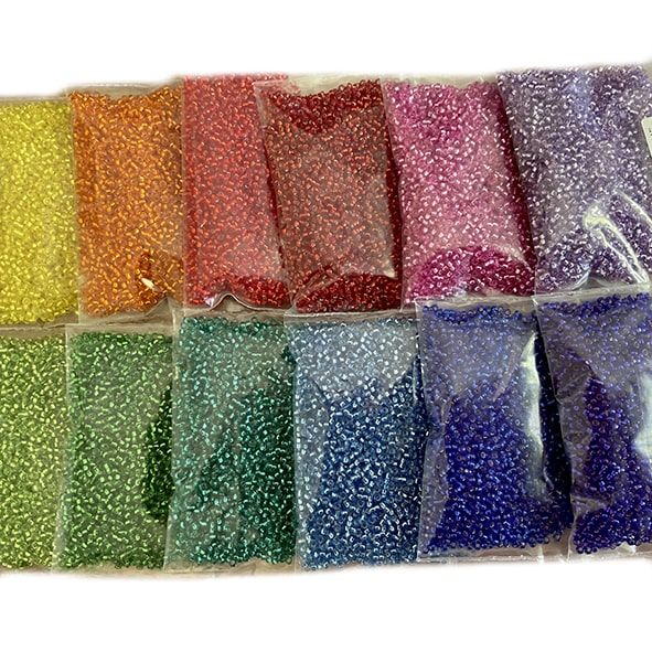 12 Colour Rainbow Silver Lined Size 15 Seed Bead Palette